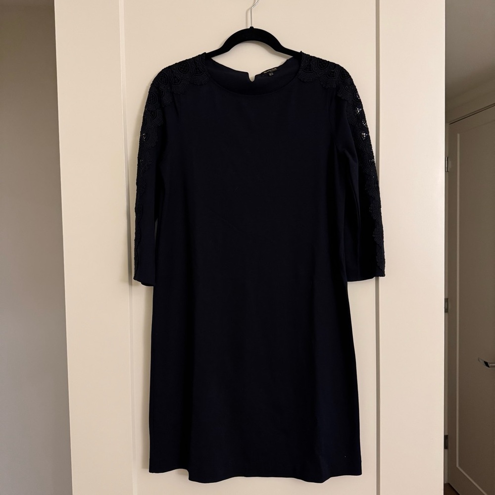 Massimo Dutti Dark Blue Dress with Textured Sleeves